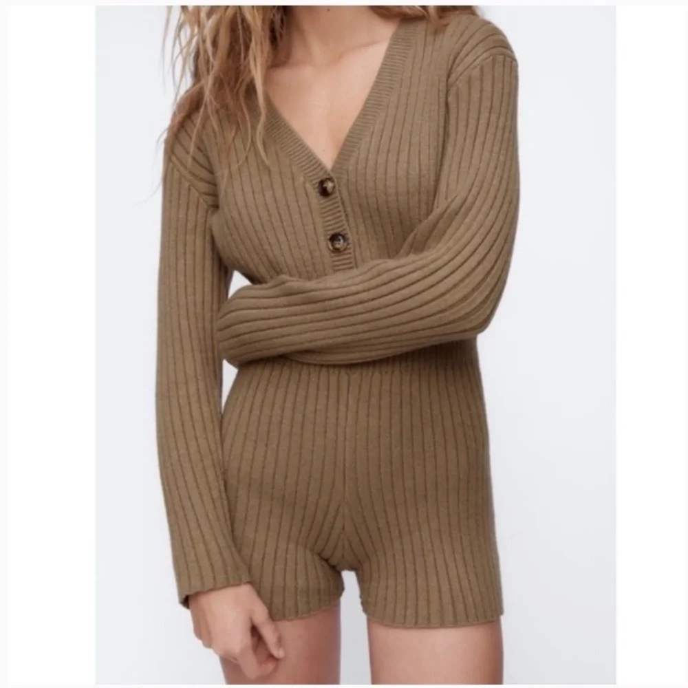 Zara brown chunky knit sweater romper size large - Picture 8 of 8
